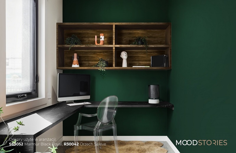pfleiderer cloffice biurko home office czarny marmur drewno zieleń butelkowa